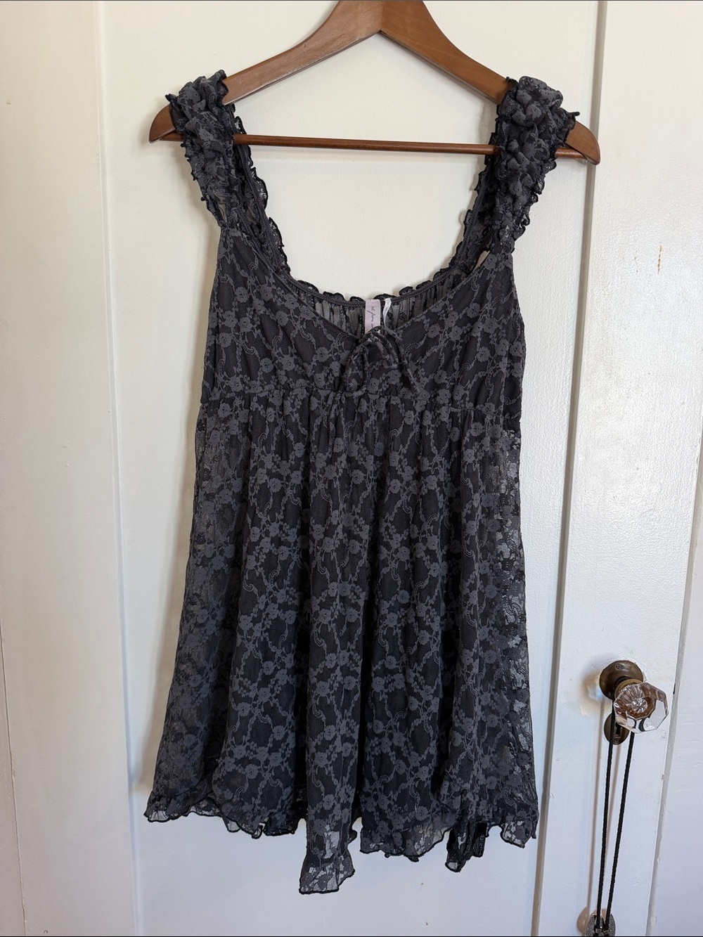 Urban Outfitters Dark Grey Lace Cap Sleeve sheer sleep dress